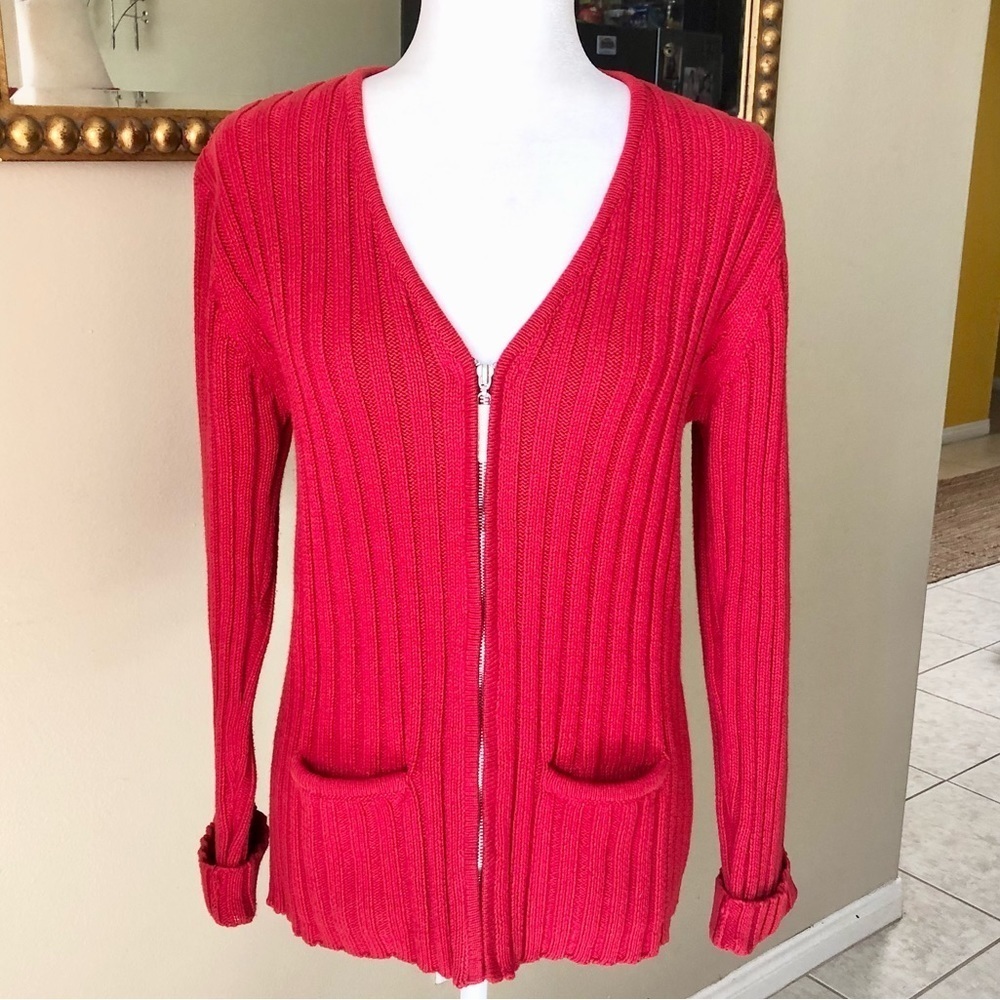 Red Cotton Ginny 100% Cotton Zip Up Sweater